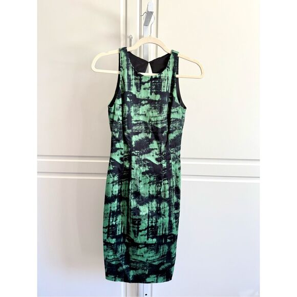 NWT JAY GODFREY knee length stretch sheath green and black dress Size 2 - Picture 1 of 7